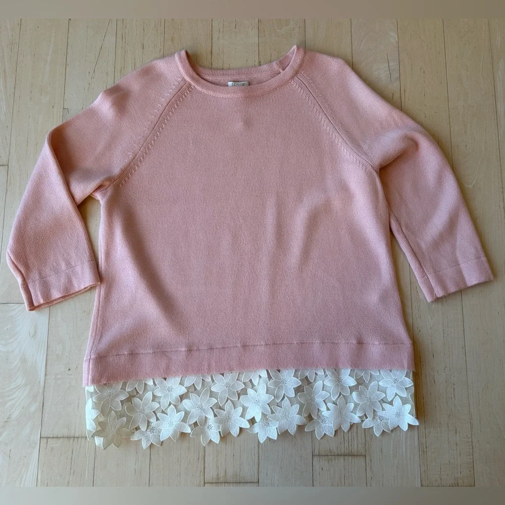 J. Crew Women’s Lace Hem Merino Wool Blend Sweater in Pink Blush Size Small NWOT